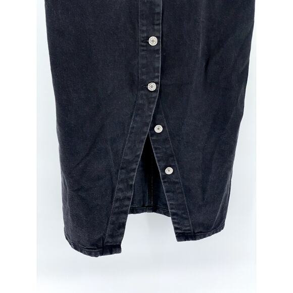 TOPSHOP MOTO Women's Black Denim Button-Up Sleeveless Mini Overall Dress SZ 10 - Picture 5 of 10